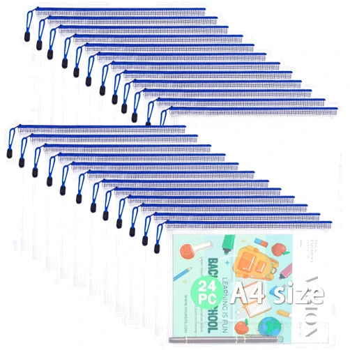 Qualsen 24pcs Zipper Pouches for Organizing, Waterproof Mesh Zipper Pouch Bags, A4 Letter Size White Mesh Storage Bags with Zipper for Travel Storage, Office Appliances and Home Organization