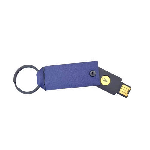 Handmade Yubikey Holder Keychain Protect Yubikey 5 NFC Leather Case Yubico Yubikey 5C NFC Cover Security Key Leather Yubikey Protector Flip Case (Navy)