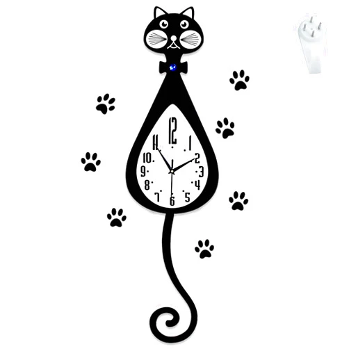 Igtazy Pendulum Wall Clock Cat Decor,Battery Operated Silent Black Cat Clock with Swinging Tail,Wooden Large Clock for Home Living Room,Bedroom,Kitchen Decor