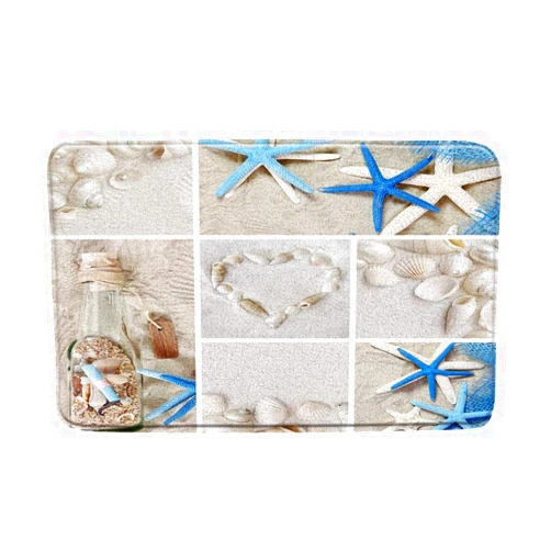 RSMYX Blue Starfish Shell Bath Mat Beach Wish Bottle Heart Shaped Conch Pearl Tropical Ocean Seashore White Microfiber Memory Foam Bathroom Decor Backing 24