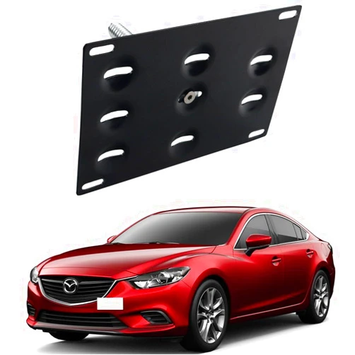 Dewhel Front Bumper Tow Hook License Plate Mount Bracket Holder Bolt On Compatible with 2014-up Mazda3 2014-up Mazda6 2013-up Mazda CX-5 2016-up Mazda MX-5