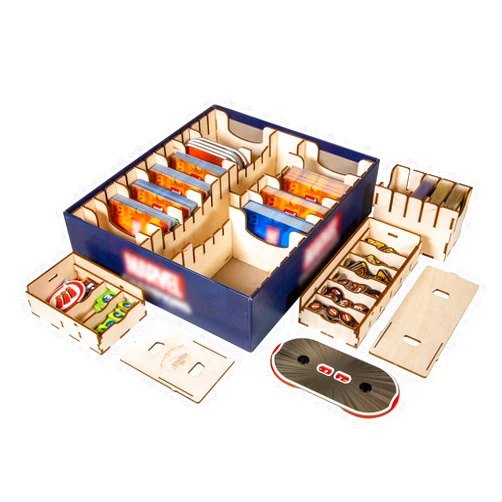 The Broken Token Marvel Champions Compatible Game Organizer - Wood Storage Box with Multiple Trays