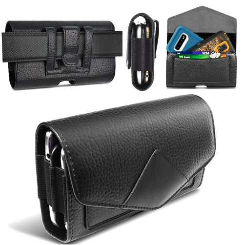 EBIZCITY Leather Phone Holster Suitable for Samsung, Motorola, iPhone 15, 14, 13 Pro Max, Leather Phone Bag,Cell Phone Holster with Belt Clip