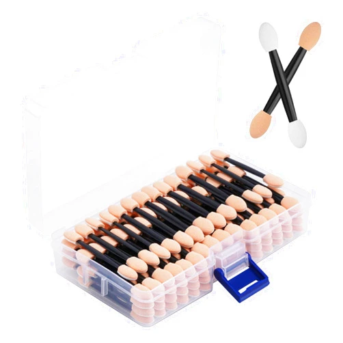 Cuttte 120PCS Disposable Dual Sides Eye Shadow Sponge Applicators with Container, 2.44' Length Eyeshadow Brushes Makeup Applicator