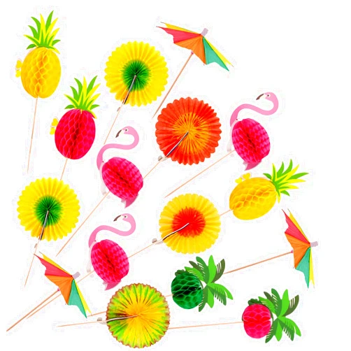 Mabejmart Hawaiian Luau Assorted Tropical Cocktail picks Bamboo Handmade Sticks Wooden Toothpicks Cocktail Sticks for Luau Hawaii Beach Holiday Party Supplies (Hawaiian set B-50pcs)