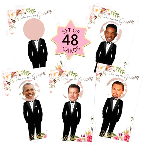 MORDUN Floral Bridal Shower Games - Who Has The Groom Scratch Off Celebrity Cards Tickets for 48 Guests - Funny Bachelorette Party Games Ideas - Rose Gold White