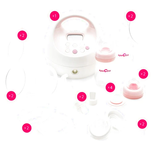 Spectra - S2 Plus Electric Breast Milk Pump Bundle w/ S1 Pump, Bottles, backflow Protectors, tubing, Duckbill Valve, and Flanges 24/28mm