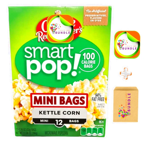 Create and Bundle Orville Redenbacher's SmartPop! Kettle Corn Microwave Popcorn, Mini Bags, 1.16 oz, 12 Count, Gluten-Free, No Artificial Flavors + CreativeAndBundle Sticker