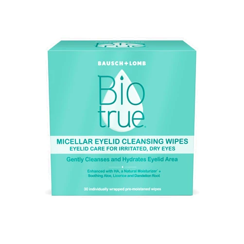 Biotrue Micellar Eyelid Cleansing Wipes are Eyelid Care for Irritated and Dry Eyes from Bausch + Lomb, Fragrance Free, Soothing, Naturally Inspired, Pack of 30