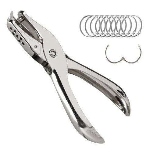 Oligei Single Hole Punch, 8 Sheet Capacity Hole Puncher, Paper Punch with 10P Binder Rings, Hole Puncher for Crafts, Scrapbooks (Silver)