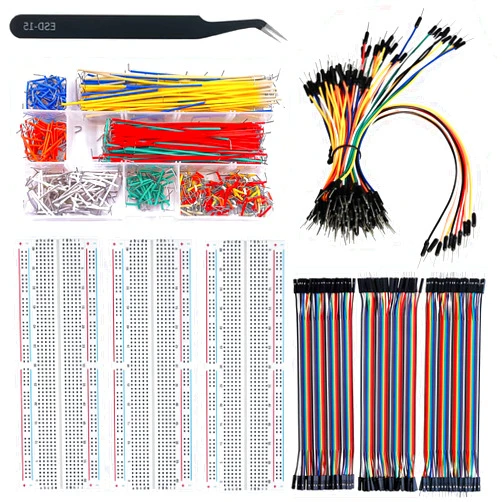 Eloogaa Arduino Project Breadboards kit,3Pcs 830 Tie Points Breadboards,560Pcs U-Shape Jumper Wires,120Pcs 20cm (7.9inch) Dupont Cables,65Pcs Flexible Breadboard Jumper Wires