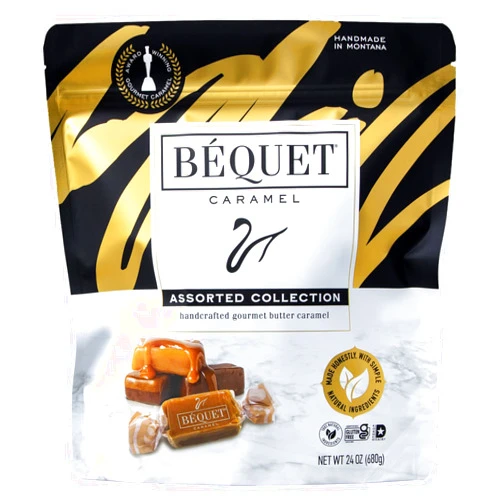 Béquet Caramel - Assorted Caramels - Best Sellers Mix - Gourmet Caramel Candy - Caramel Candy Individually Wrapped - Made in Montana - Kosher (Star D) and Gluten Free - 24oz Resealable Pouch