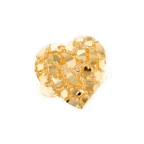 Amoravi 10k Yellow Gold Dazzling Diamond Cut Heart Gold Nugget Ring
