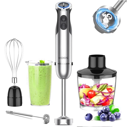 KOIOS Immersion Hand Blender, 5-in-1 Hand Blender with Entire Stainless Steel Blender Shaft, Full Copper Motor, Built in 12 Speed Turbo Stick Blender, Handheld blender for Baby food, Smoothies, Soups