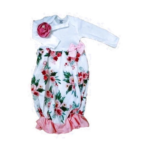 The Posh Layette Theposhlayette Newborn Baby Girl Coming Home Outfit Floral Layette Gown with Headband Baby Shower Gifts White Pink (0-3 Months)