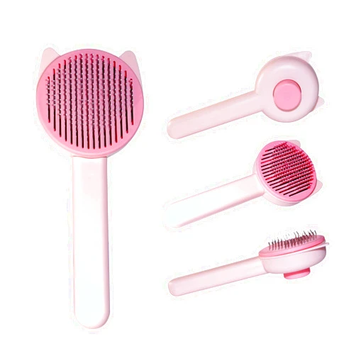 Landwill Self Cleaning Brush for Cats and Dogs.Cat Brushes for Indoor Cats.Pet Grooming Self Cleaning Brushes for Cats & Dogs.Pet Grooming Brush Tool Gently Removes Loose Undercoat(Pink Cat).
