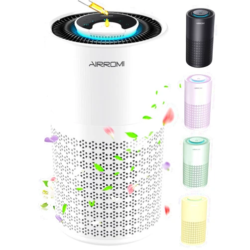 AIRROMI Air Purifier for Bedroom with HEPA 3-in-1 Filter, Pet Air Purifier for Home Cat Pee Smell, Covers Upto 990 Ft², Quiet 360° intake Air Cleaner for pet hair,allergies,Dust,Smoke A2001 White