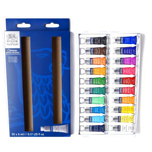 Winsor & Newton Cotman Watercolor Paint Set, 20 Colors, 5ml (0.17-oz) Tubes