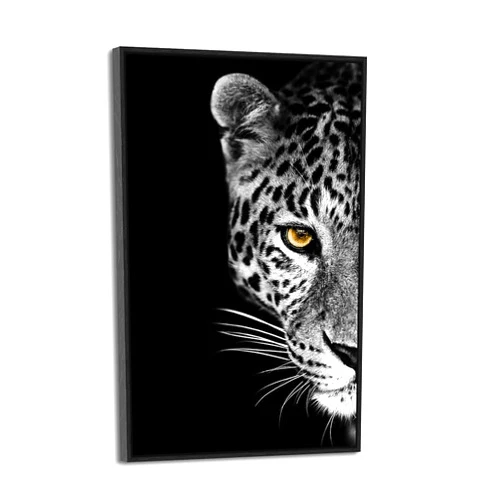 Dream Land Framed Leopard Canvas Wall Art: Large Nature Wild Cheetah Print Picture Majestic Animal Portrait Painting Modern Black and White Wildlife Artwork for Living Room Office