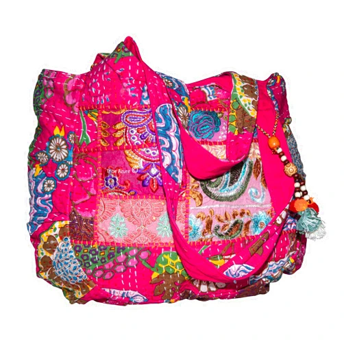 Tribe Azure Fair Trade Pink Embroidered Boho Hippie Women Fashion Shoulder Bag Large Roomy Comfortable Tote Market Laptop