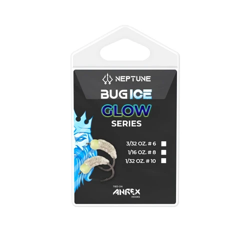 Neptune Flies Bug Ice Glow (1/32, Glow Blue) Best ice Fishing Lure for Panfish, Perch and Walleye, Ice Fishing jig