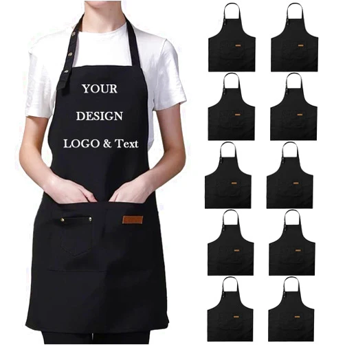 Shmimy Personalized Custom Apron For Men Women Kitchen Cooking Canvas Aprons Customized with Pockets Name Text Logo Picture