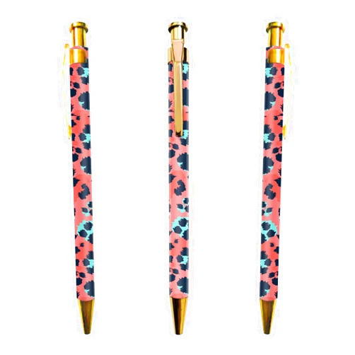 Muenjxh Ballpoint Pen 3 Pcs Click Pens Metal Retractable Black Pens Pink Cheetah Pattern Reusable 0.7 mm Fine Point Black Pen for Office School