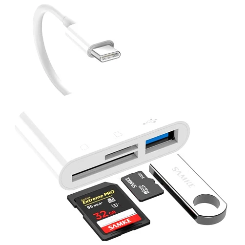 SAMKE USB C SD/TF Card Reader Type-C Camera Adapter - 3 in 1 USB C to TF/SD/USB Disk Camera Memory Reader Adapter for iPhone15/15Pro and Above/iPad Pro/MacBook Pro/iMac/Samsung/Chromebook/Pixelbook More