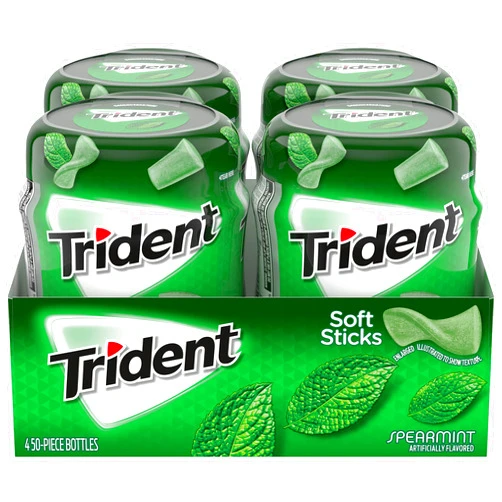 Trident Unwrapped Spearmint Sugar Free Gum, 4 Bottles of 50 Pieces (200 Total Pieces)
