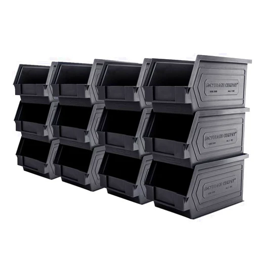 Storage Compat Plastic Storage Bins, Hanging, Stackable, Storage Organizer Bin for Warehouses, Workshops 9-Inch x 5-Inch x 5-Inch, Black, 12-Pack