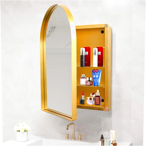 Yone jx je 24x36 Inch Arched Recessed Medicine Cabinet, Metal Framed Bathroom Wall Cabinet with Mirror and Adjustable Shelves, Wall Mirror with Storage for Bathroom (Gold)