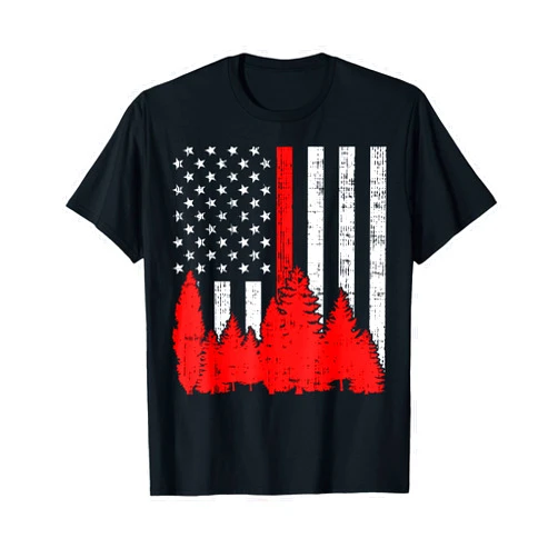 BoredKoalas Wildland Firefighter Shirts Gifts USA Flag Thin Red Line Forest Fire Wildland Firefighter Gift T-Shirt