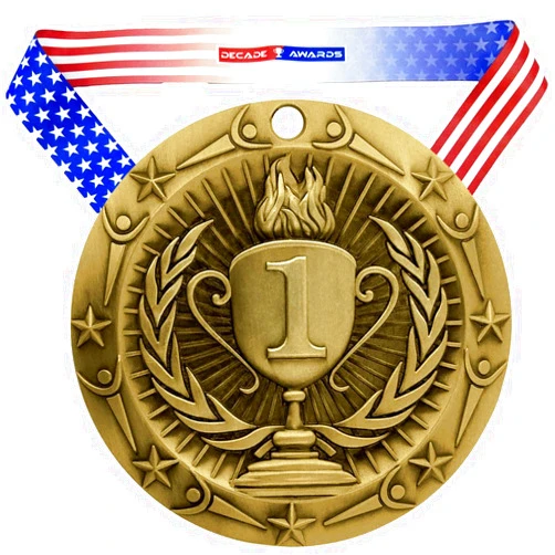 Decade Awards' Place Medals - Large Metal Award Medals with Stars & Stripes American Flag V Neck Ribbon - Perfect for School Competitions, Coaches, Students, Athletes & Scholars