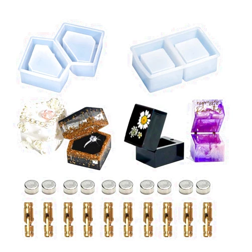 Finyoffiy 2pcs Resin Box Molds Ring Box Silicone Molds Trinket Container Mold Diamond Case Epoxy Mold Jewelry Holder Casting Molds with 5 Accessories Set for Engagement Wedding Birthday Gifts