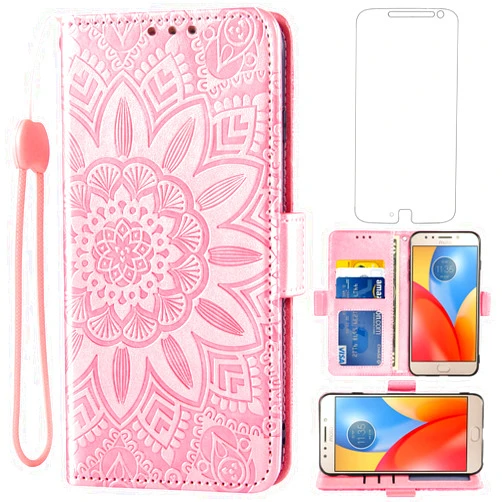Asuwish Phone Case for Moto E4 Plus with Tempered Glass Screen Protector and Wallet Flip Cover Credit Card Holder Stand Cell Motorola E Plus 4th Generation MotoE4 4E + E4+ E4Plus Women Men Rose Gold