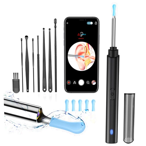 Edicc Ear Wax Removal, Ear Cleaner with Camera, Ears Wax Removal Kit with 1296P HD Ear Otoscope with 6 LED Lights, Earwax Removal Tool for iPhone, iPad & Android Smart Phones Black