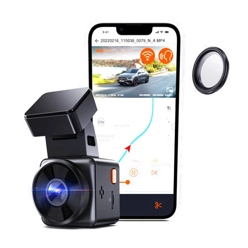 VANTRUE 【Bundle: Vantrue E1 Lite 1080P WiFi Mini Dash Cam + CPL】antrue E1 Lite 1080P WiFi Mini Dash Cam with GPS and Speed, Free App, Voice Control Detachable Dash Camera, 24 Hours Parking Mode, Night Vision