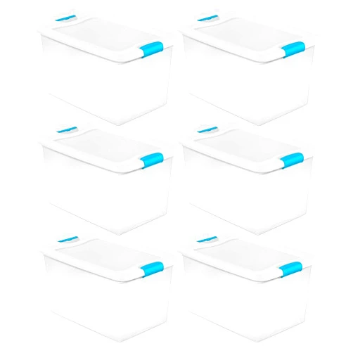 GEEGVV For Sterilite 64 Qt Clear Plastic Stackable Storage Bin w/White Latch Lid, (6 Pack)