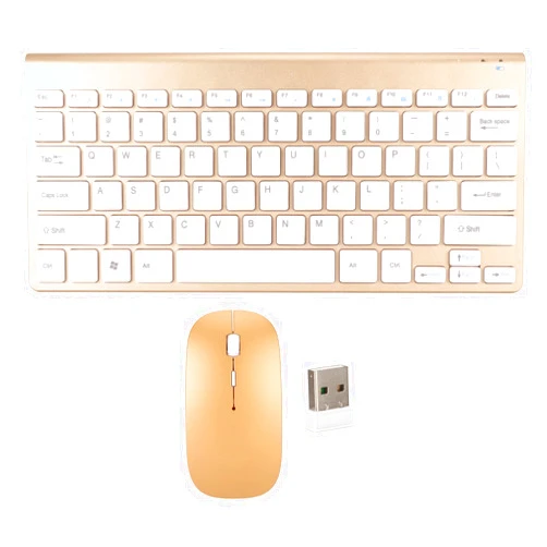 Sanpyl Wireless Keyboard and Mouse Combo, Compact Wireless Keyboard and Mouse Set, Ultra Thin Waterproof Keyboard Power Saving USB Mouse Set, for Computer Laptop PC (Gold)