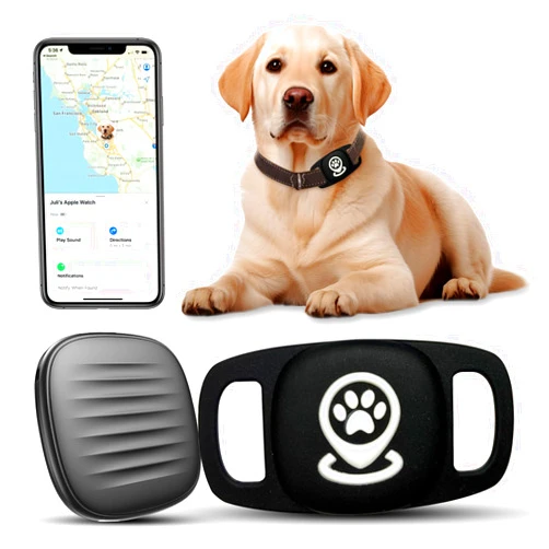 Veeind Smart Pet Tracker with Collar Holder, Personalized Dog Location Finder, MFi Certified, No Monthly Fees, Compatible with Apple Find My (iOS Only), Not a GPS Tracker-Black