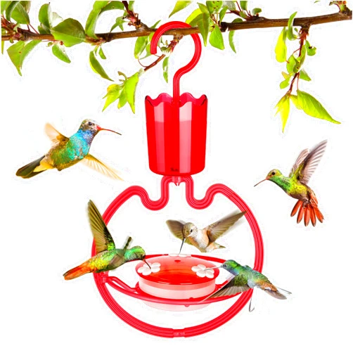 ORIENTOOLS Hummingbird Feeders for Outdoors Hanging 3.5oz Plastic Humming Birds Feeders with Ant Moat Friendly to Nature and Wild Birds with 3 Flower Portholes for Garden Yard, Bright Red