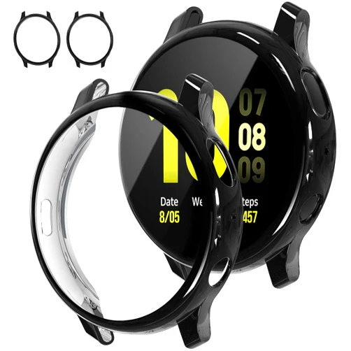Tensea [2Pack] Tensea Compatible with Samsung Galaxy Watch Active 2 Screen Protector Case 40mm, Bumper Full Around Cover for Samsung Galaxy Watch Active2 40 (Black, 40mm)