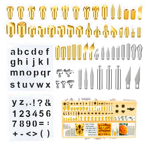 PETUOL 62Pcs Wood Burning Tips, Professional Wood Burning Pen Tips and Alphabet Number Stencils Set, Perfect Wood Burning Embossing Carving DIY Crafts Tool for Adults Beginners