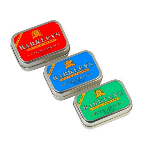 Barkleys Assorted Breath Mini Mints - 3 Strong Flavors, Peppermint, Cinnamon, Eucalyptus Cool Mint Candy For Every Day Use-Vegan Breath Mints In Reusable Classic Mini Travel Tins - 3 Pack - 50 Count Each