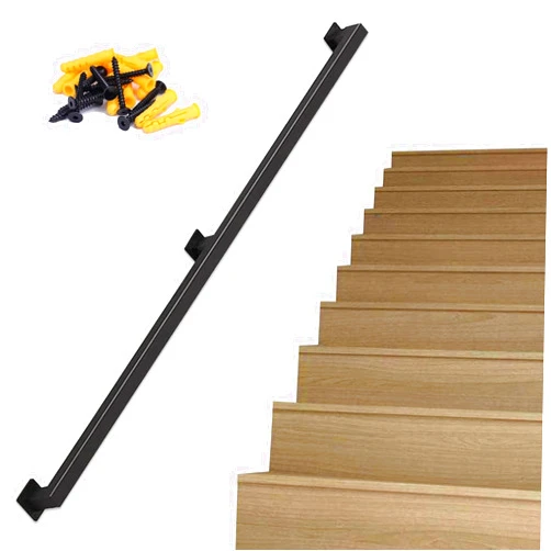 Hamankim Black Square Stair Handrail-Complete Kit.Metal Handrails for Stairs Indoor or Outdoor Wall Mount Safety Handrail for Villa Loft Corridor Basement Stair Easy for Installation (Size : 6 FT)