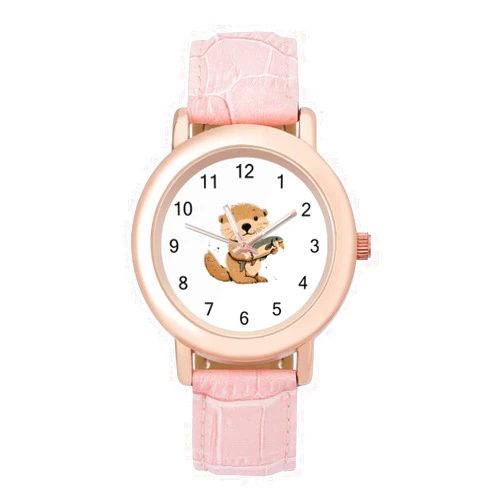 AXEDENRRT Otter Fishing Women's Leather Strap Watch Elegant Leather Band Ladies Watches Three-Hand Watch