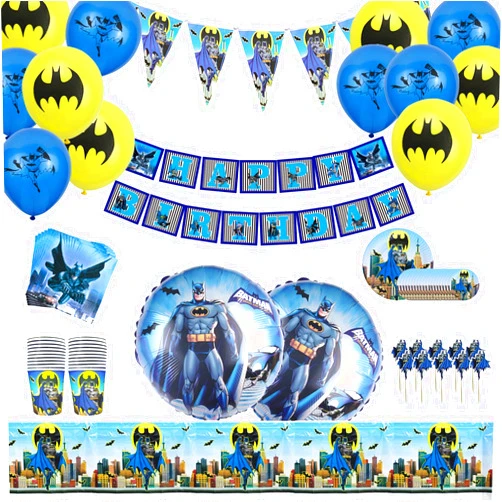 Bluegogo Bat-Man Birthday Decorations Party Supplies Serves 20 Guests Include Plates, Napkins, Cups, Balloons, Table Cover, Birthday Banner, Cupcake Toppers and Triangle Flags for Kids Boys Teens Men