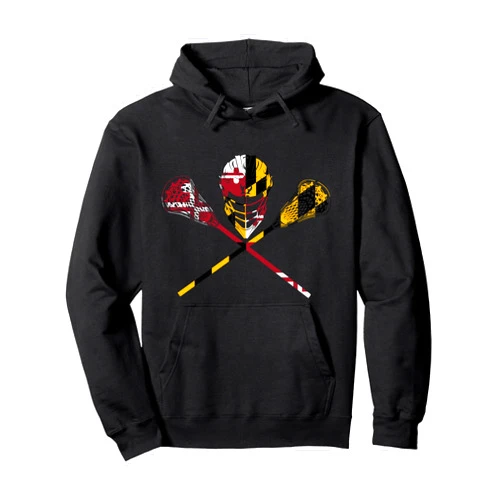 Cool Mama P Lacrosse Gear Shirt Co. Maryland Flag Lacrosse Boys Hoodie Mens College LAX Stick Pullover Hoodie