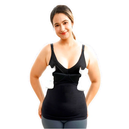 Momcozy Hands Free Pumping Tank Top, All-in-One Pumping & Nursing Tank Tops with Built-in Bra, Fixed Padding Maternity Cami
