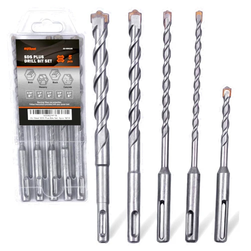 AV Steel 5-Piece SDS Plus Rotary Hammer Drill Bits, Masonry Drill Bits, Carbide Tipped SDS Drill Bit Set for Drilling, SDS Plus Drill Bit Set for Brick, Masonry, Block, Concrete with Storage Case
